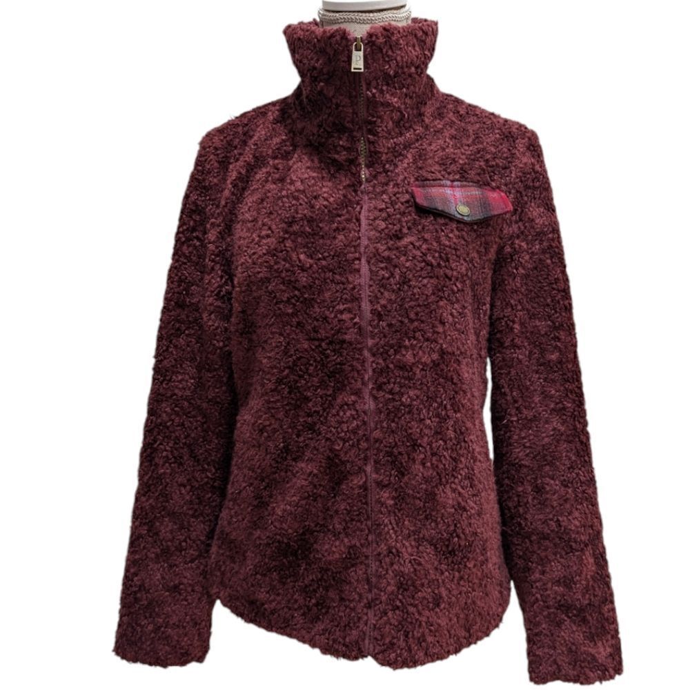 Pendleton Fuzzy Teddy Soft Zip Sweater Jacket in Burgundy Women's Size S - Picture 3 of 13